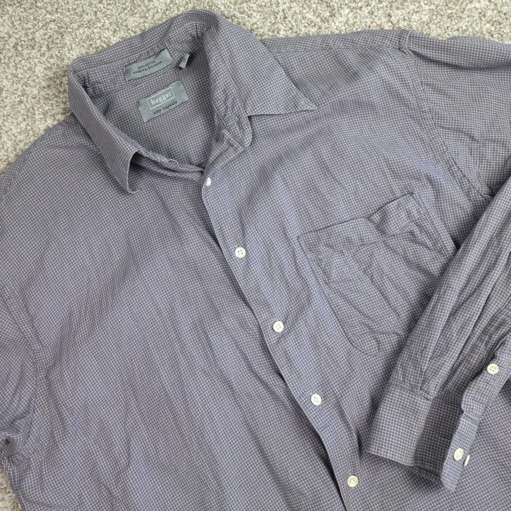 Haggar City‎ Casuals Mens Gray Micro Check Button Down Shirt 16-16.5 36 Large